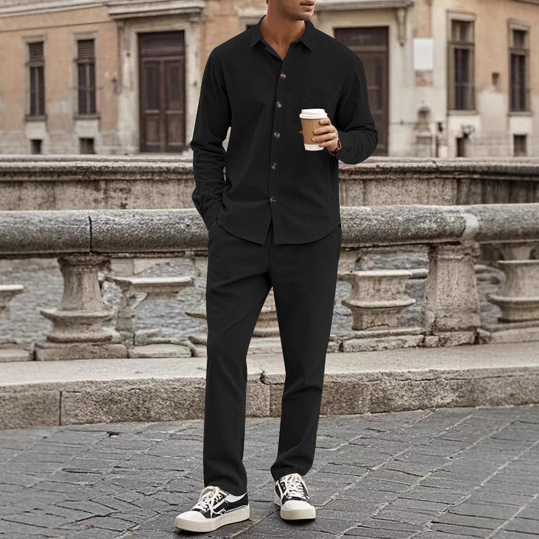 Men's Breathable Ribbed Fabric Casual Suit