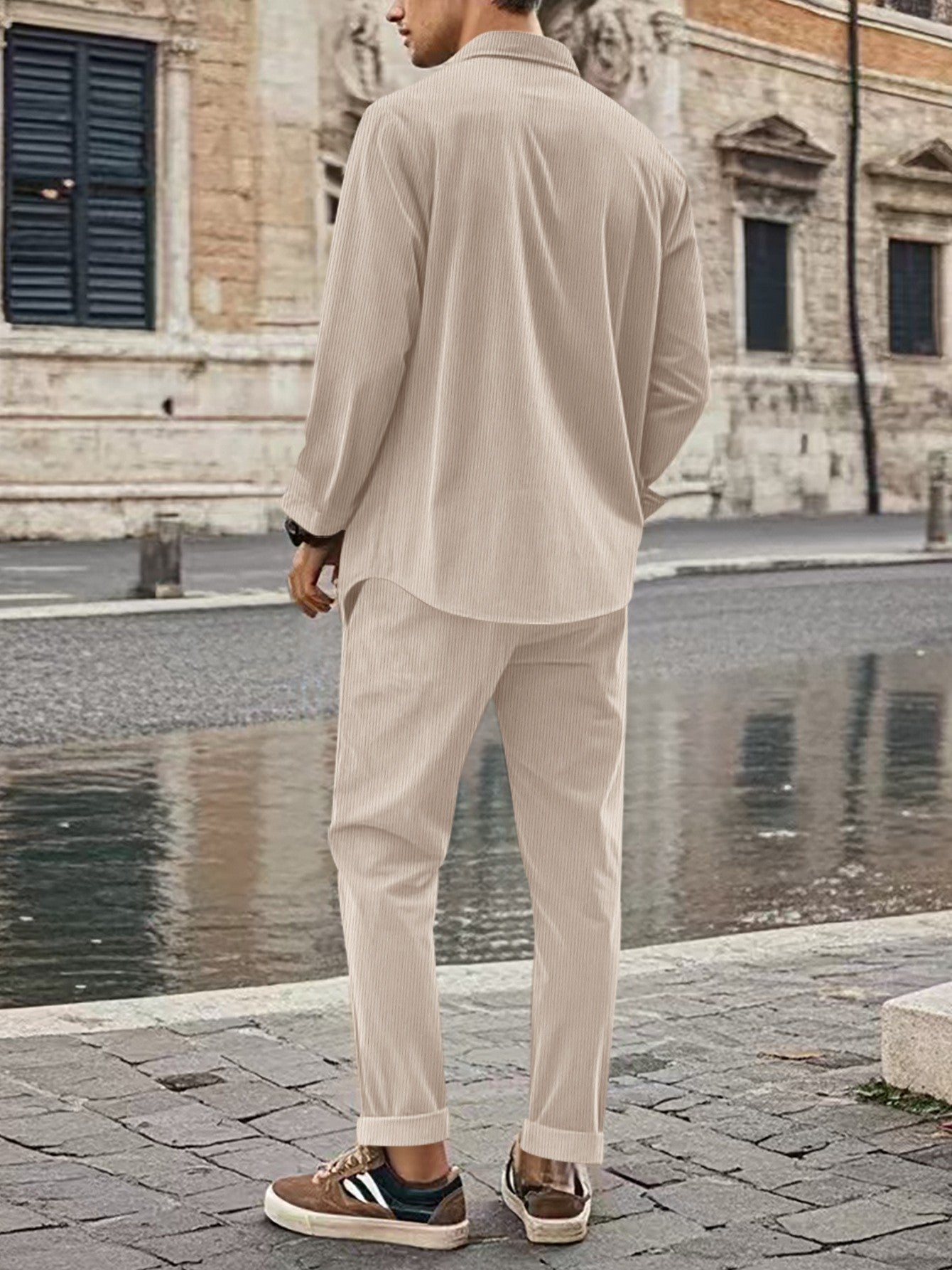 Men's Breathable Ribbed Fabric Casual Suit