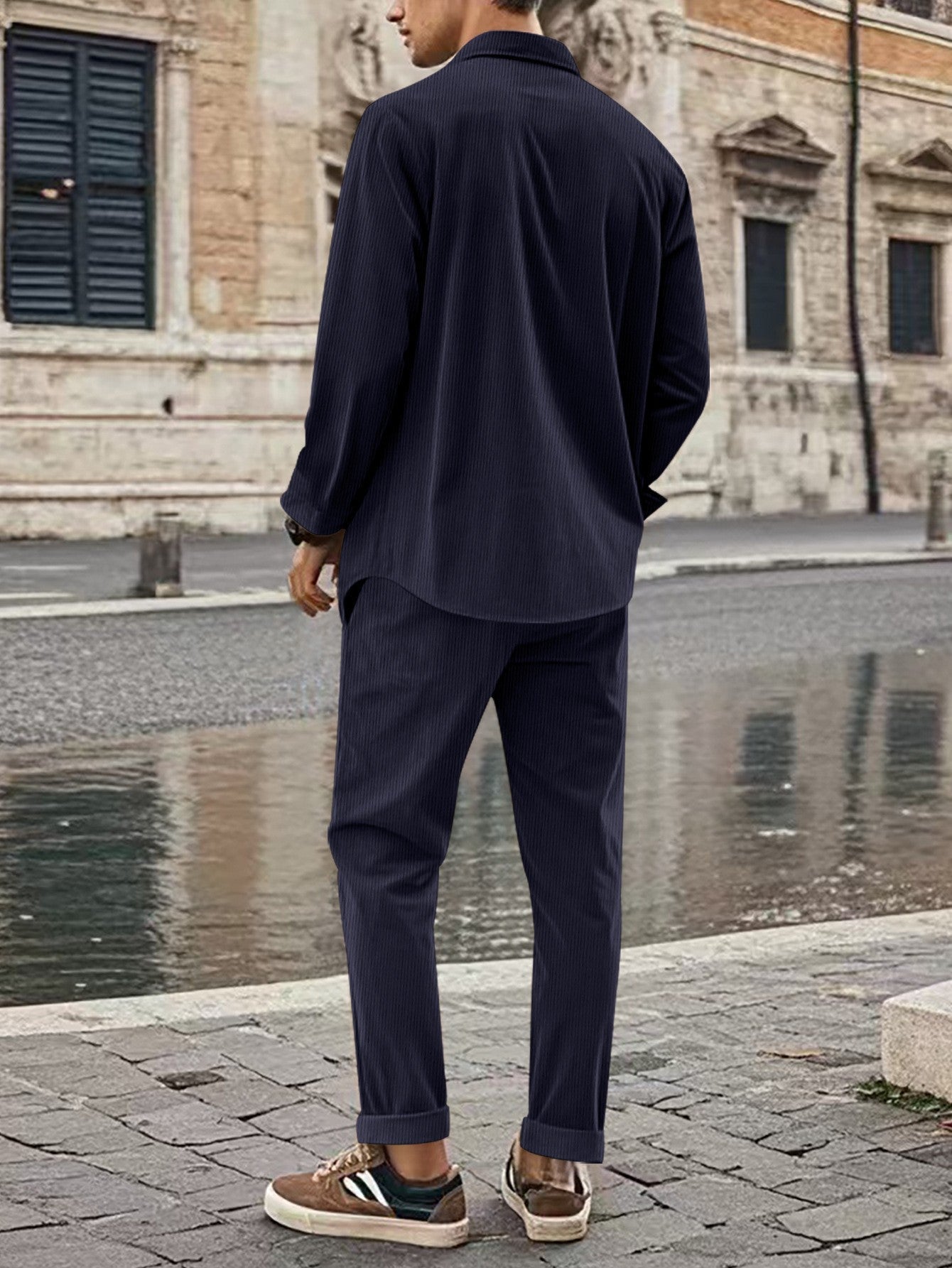 Men's Breathable Ribbed Fabric Casual Suit