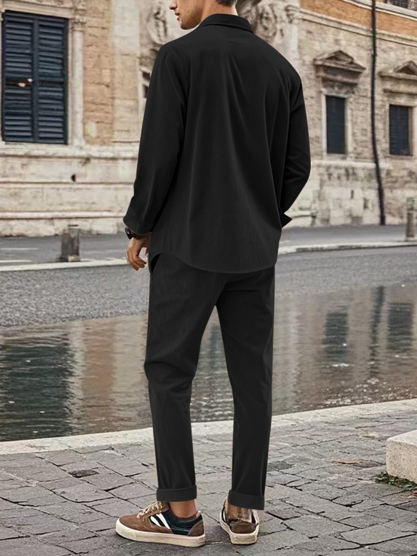 Men's Breathable Ribbed Fabric Casual Suit