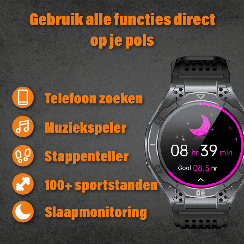 Robuuste ECG Smartwatch met Gezondheidsmeting & Bellen – Hartslag, Bloeddruk, Zuurstof – iOS & Android