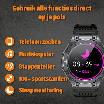 Robuuste ECG Smartwatch met Gezondheidsmeting & Bellen – Hartslag, Bloeddruk, Zuurstof – iOS & Android