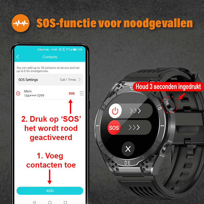 Robuuste ECG Smartwatch met Gezondheidsmeting & Bellen – Hartslag, Bloeddruk, Zuurstof – iOS & Android
